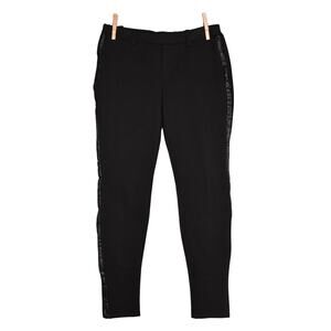 JOIE $395 Black Ponte Stretch Cropped Skinny Pant Faux Leather Trim XS